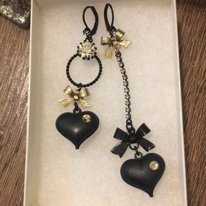 Betsey Johnson Mismatched Bow/Heart Drop Earrings